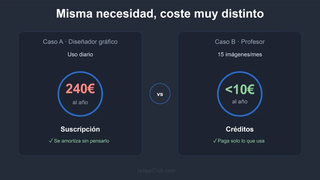 comparativa de coste anual entre suscripción y créditos en ia