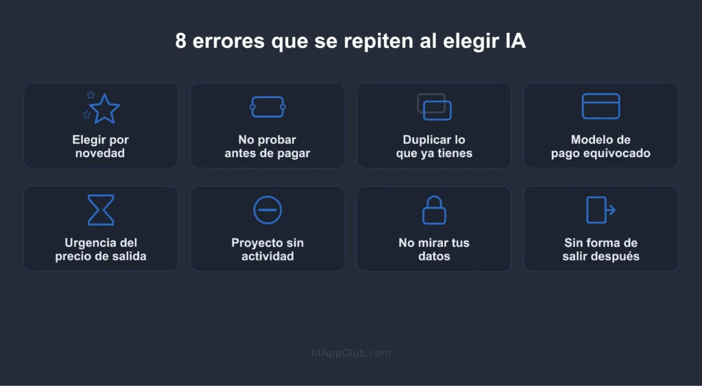 resumen visual de los errores comunes al elegir herramientas de ia