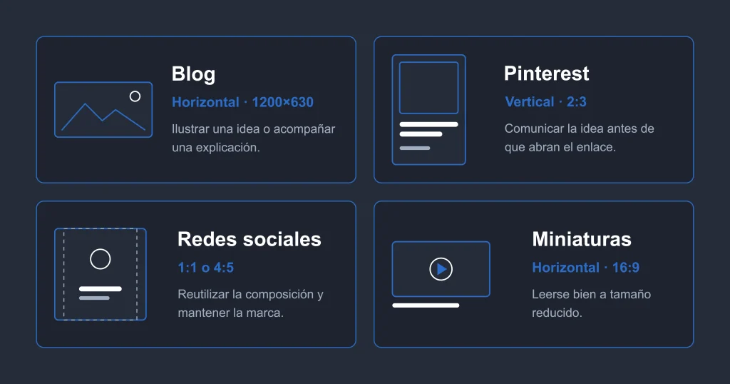 Tipos de imágenes que puedes crear con herramientas de IA: blogs, Pinterest, redes sociales y thumbnails